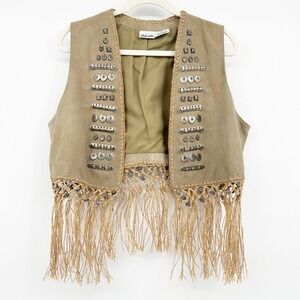 Styleworks Womens Vintage 90s‎ Western Suede Fringe Vest Embellished Size XL